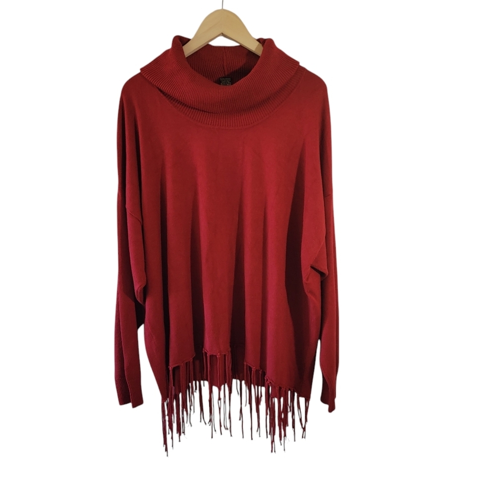 89th & Madison Pullover Sweater Top 3x Mockneck Fringe Dolman Sleeve Minimalist